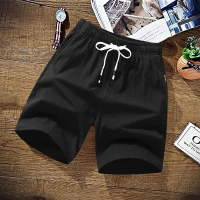 Summer casual Korean-style linen shorts for men, plus-size loose-fitting beach shorts, five-point pa