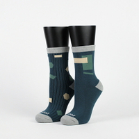 FOOTER 幾何拼接不對稱襪 除臭襪 小腿襪 藍莓藍 花襪 韓襪(女-N227)