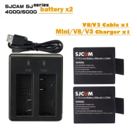 2x SJCAM SJ4000 SJ5000 battery+USB Dual charger for DVR SJ4000 SJ5000X SJ8000 SJ7000 M10 Explorer Eken H9 H8 4k Action camera