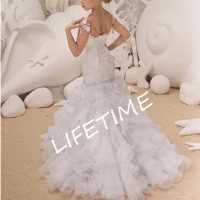 Flower Girl Dress Princess Luscious Tulle Fluffy Skirt with Upon Layers of Horsehair Braid Trimmed Puffy Ball Gown