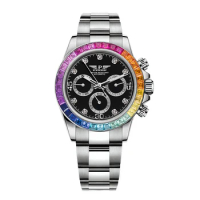 PINDU Men Automatic Watch 40mm Luxury Watches Mechanical Wristwatch Luminous Waterproof Triple Windows Week Date Chronograph