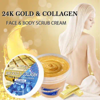 24K Gold Collagen Face Body Scrub Cream Peeling Scrub Whitening Moisturizing Skin Exfoliating Deep Cleansing Body Care 300ml
