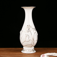 白描金花蓮花瓶臺面陶瓷花瓶佛像前插花瓶鮮花中式描金蓮花瓶子