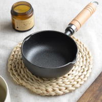 New 13cm Cast Iron Deep Frying Pan Oil Pot Omelette Pan with Wooden Handle and Stove Stand for Sale