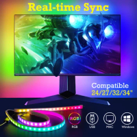 RGB Light Bar For 24/27/32/34 Inch Computer Monitor Ambient Lamp Screen Color Sync LED Strip Lights Computer Esports Gaming Lamp