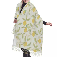 Fashion William Morris Lemon Tree Pattern Bay Leaf Tassel Scarf Women Winter Warm Shawl Wrap Ladies Fashion Versatile Scarves