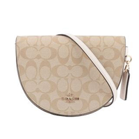 【COACH】ELLEN PVC Logo馬鞍造型斜背包(淺卡其/白色)