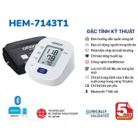 Máy Đo Huyết Áp Điện Tử Omron HEM-7143T1 với Công Nghệ IntelliSense và Chức Năng Đèn Hướng Dẫn Quấn 