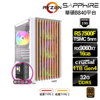 【AMD 超微】R5六核RX 9060XT OC 16G{奧丁T32C}電競電腦(R5-7500F/華碩B840/32G D5/1TB)
