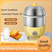 220V Stainless Steel Electric Egg Cooker Double Layer Food Steaming Cooking Pot Multi Cooker For Breakfast Egg Boiler With Timer