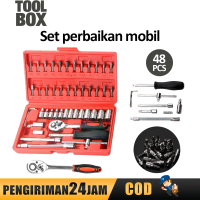"TOOLBOX Kunci SOK 48 PC Set Socket (1/4 "") Full Lengkap Socket Tool Kit Pas Ring L Motor Mobil"