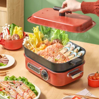 Electric cooking pot multi-functional household split type small electric hot pot cooking and frying pot