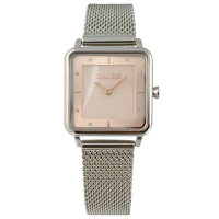 MANGO 方形簡約時尚美學晶鑽米蘭腕錶-MA6772L-11(粉色x銀色/24mm)