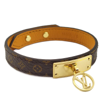 【Louis Vuitton 路易威登】LV 金色LV圈型墜飾經典字紋帆布手環(專櫃排隊款)