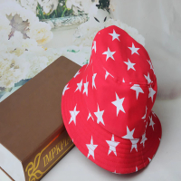 【時尚Baby】兒童帽女童紅色大星星印花防曬帽漁夫帽(寶寶外出帽女童可愛帽子紅色帽子)