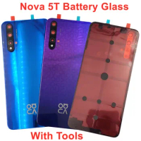 For Huawei Nova 5T Battery Glass Cover Hard Back Door Lid Rear Housing Panel Case + Camera Frame Lens+ Original Sticker Adhesive