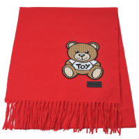 MOSCHINO 義大利製美麗諾羊毛小熊圖騰字母LOGO圍巾(紅色)