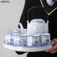 Large capacity ceramic teapot Portable teapot Chinese Blue and White Tea Cup Tea tray Tea set set 1000ml teapot 150ml tea cup