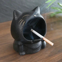 Cute cartoon cat creative ashtray ceramic home living room personality fashion trend anti-flying ash large ashtray
