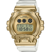 CASIO卡西歐 G-SHOCK 金屬錶圈 透明手錶-金色_GM-6900SG-9_49.7mm