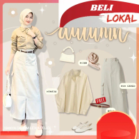 SETELAN One Set Wanita Korean Style (Hijab + Kemeja + Rok) OOTD Anak Remaja Kekinian - LO05