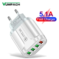 Vumpach 4 Ports USB Fast Charger Quick Charge 3.0 48W Wall Mobile Phone Fast Charging For iPhone Samsung Xiaomi Adapter Travel