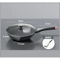 三層加厚八角鍋不粘麥飯石平底炒菜鍋加蝴蝶鏟電磁爐燃氣灶專用28cm 