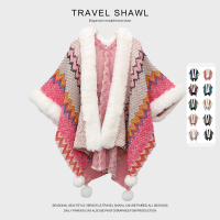 斗篷外套 新款民族風披肩 女圍巾冬季粉色云南西藏旅游穿搭外搭斗篷 外套