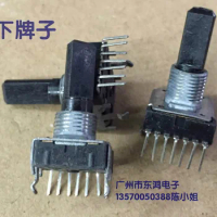 Panasonic brand rk14 potentiometer g100k with central positioning shaft with 20mm long wrapped thread and a row of 7 pins
