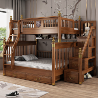 新中式上下床雙層全實木成人上下鋪胡桃色雙層床輕奢兒童高低床
