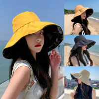 Anti-UV Bucket Hat Women Men Wide Brim Beach Sun Hat Summer Sunscreen Panama Hat Outdoor Foldable Portable Fisherman Cap