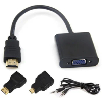1Set Built-in 1080P Chipset HDMI to VGA with Audio Cable Micro Mini HDMI to VGA Converter Adapter for Xbox 360 PS3 PS4 PC DVD