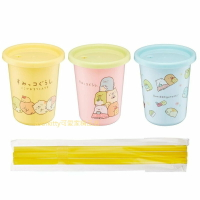 asdfkitty*日本san-x角落生物3入塑膠吸管杯-320ML-粉黃藍-日本製