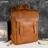 Retro Crazy Horse Leather Backpack Men's Head Layer Cowhide Large Capacity Travel Backpack Leather Computer Backpack