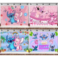 Cartoon Lilo &amp; Stitch Theme Party Backdrops Kids Birthday Party Photo Decoration Photography Ocean Flower Background Decoration