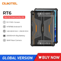 Oukitel RT6 Rugged Tablet PC 8GB+256GB 10.1Inch Android 13 Pad Tablet With Holder 16MP Camera 20000mAh Battery 33W Fast Charging