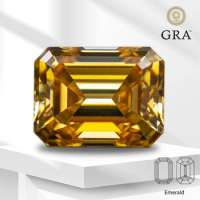 Moissanite Stone Champagne Color Emerald Cut Gemstone Lab Grown Diamond for DIY Jewelry Rings Earrings Making with GRA Report