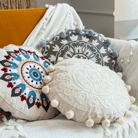 摩洛哥民族風手工刺繡圓形抱枕套客廳沙發靠墊圓球印度裝飾靠枕