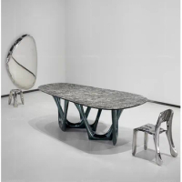 Italian stainless steel feet rectangular shaped feet marble dining table Creative platinum diamond luxury stone dining table
