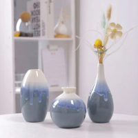 Retro Chinese Style Gradient Home Decoration Plain White Vase Flower Arrangement Ceramic Vase Ornament Creative Flow Glaze Blue
