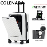 COLENARA New Suitcase Front Opening Laptop Trolley Case 20"24"26" PC Boarding USB Charging Travel Bag Universal Carry-on Luggage