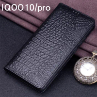 Luxury Lich Genuine Leather Flip Phone Cases For Vivo Qioo10 Iqoo 10 Pro Real Cowhide Leather Shell Full Cover Pocket Bag Case