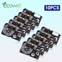 Ecowell 5/10PK XR-12BKG Gold on Black Tapes For Casio 12mm label tape XR12BKG XR 12BKG for Casio KL-60 KL-120 KL-820 Label Maker