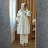 Flora Tunik / Tunik Katun Bordir Kebaya Modern Baju Kondangan Tunik Bordir Tunik Putih Bordir Atasan