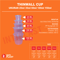 Thinwall Cup Tebal 7.2gr Rapat 25ml 35ml 60ml 100ml 150ml Pack Cup Sambel n Cup Puding Plastik GJP