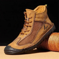 Men's Casual Leather Ankle Boots Shoes Waterproof And Antiskid Design For All Seasons Ideal For Work Travel Outdoor Activities