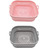 2PCS Air Fryer Silicone Liners Square Reusable Air Fryer Liners Foldable Pink And Grey