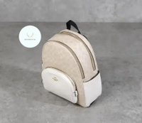 Coach Court Monogram Multi Zip Backpack in Ivory Beige