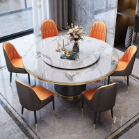餐桌 巖板餐桌椅組合家用小戶型大理石圓桌圓形帶轉盤飯桌