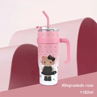 Tumbler Termos Mug kucing hitam daster hitam tas manik bunga Minum Portable Stainless Steel 1200ML T